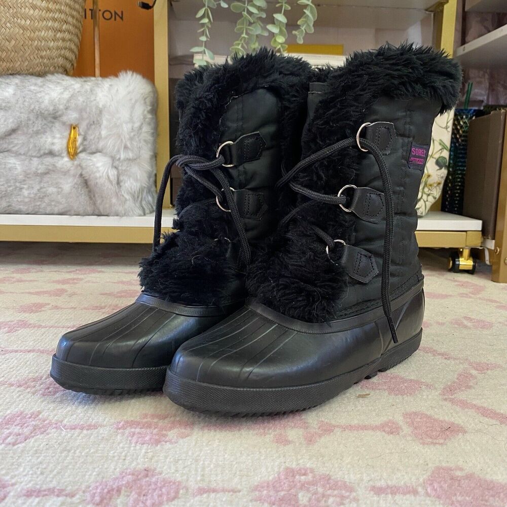 Sorel Kaufman Canada Lined Winter Snow Boots 7 Women's Black Fur lined